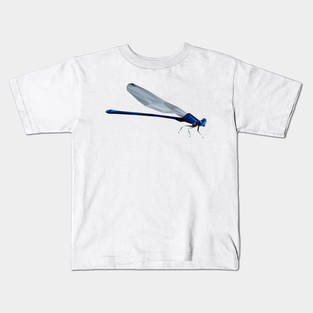 Low Poly Blue Dragonfly Kids T-Shirt by DigitalShards